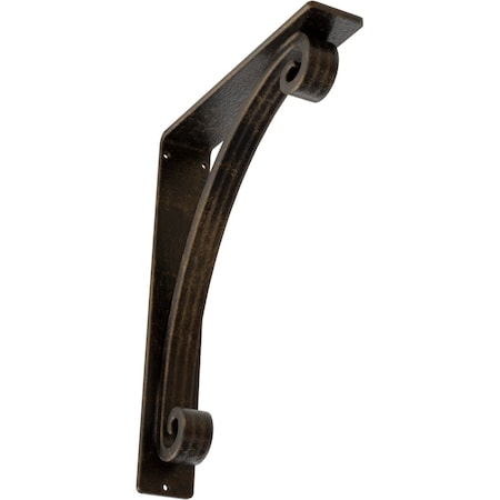 Ekena Millwork Legacy Wrought Iron Bracket, (Triple center brace), Antiqued Brass 2"W x 10"D x 12"H BKTM02X10X12TLEABS